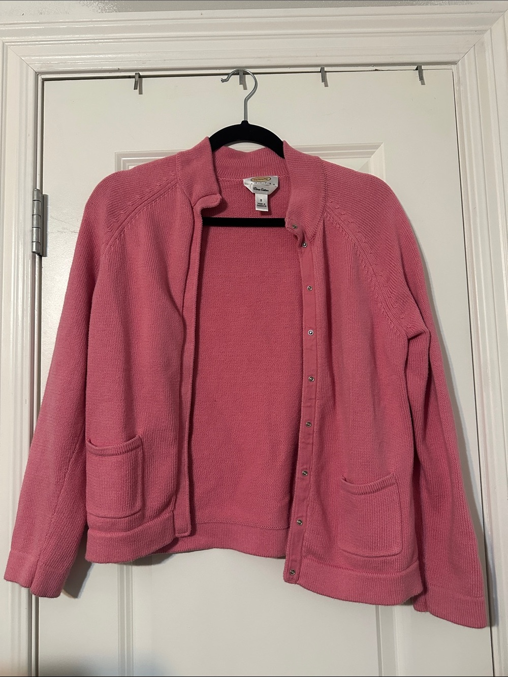 Talbots Pink Petite Pima Cotton Collar Cardigan